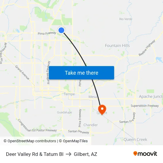 Deer Valley Rd & Tatum Bl to Gilbert, AZ map