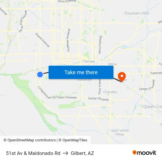 51st Av & Maldonado Rd to Gilbert, AZ map