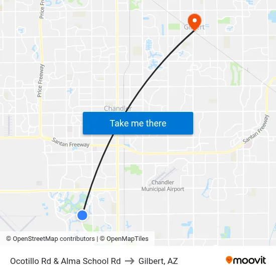 Ocotillo Rd & Alma School Rd to Gilbert, AZ map