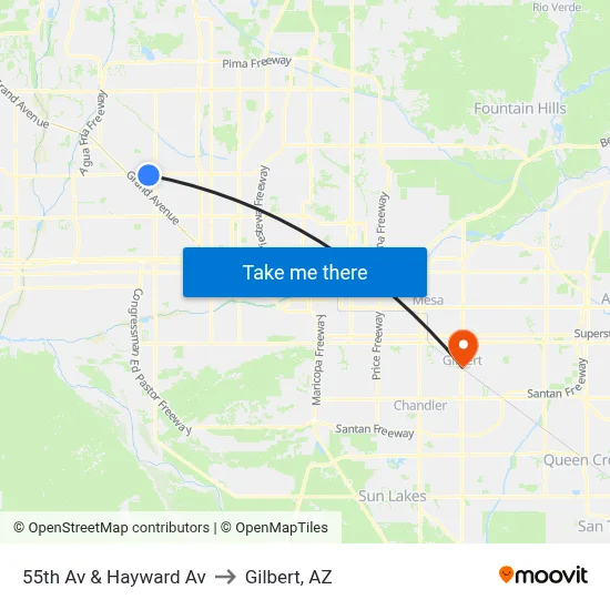 55th Av & Hayward Av to Gilbert, AZ map