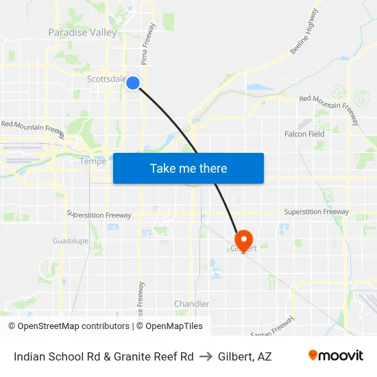 Indian School Rd & Granite Reef Rd to Gilbert, AZ map