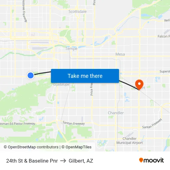 24th St & Baseline Pnr to Gilbert, AZ map
