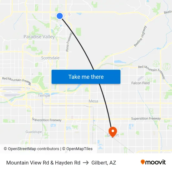 Mountain View Rd & Hayden Rd to Gilbert, AZ map