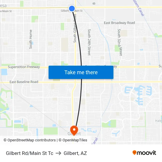 Gilbert Rd/Main St Tc to Gilbert, AZ map