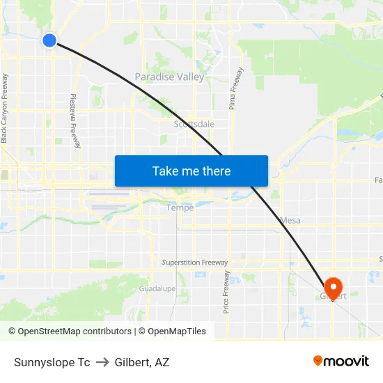 Sunnyslope Tc to Gilbert, AZ map