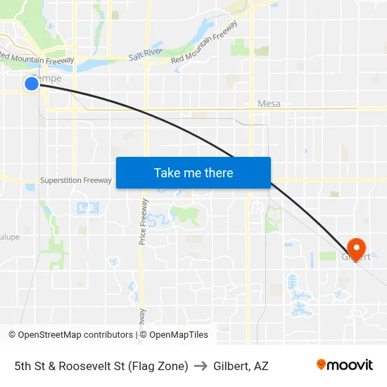 5th St & Roosevelt St (Flag Zone) to Gilbert, AZ map