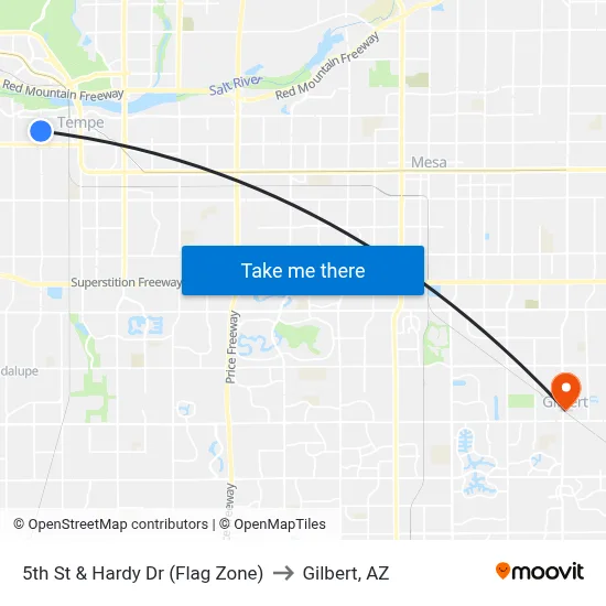 5th St & Hardy Dr (Flag Zone) to Gilbert, AZ map