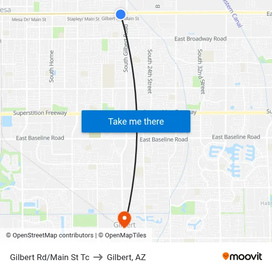 Gilbert Rd/Main St Tc to Gilbert, AZ map