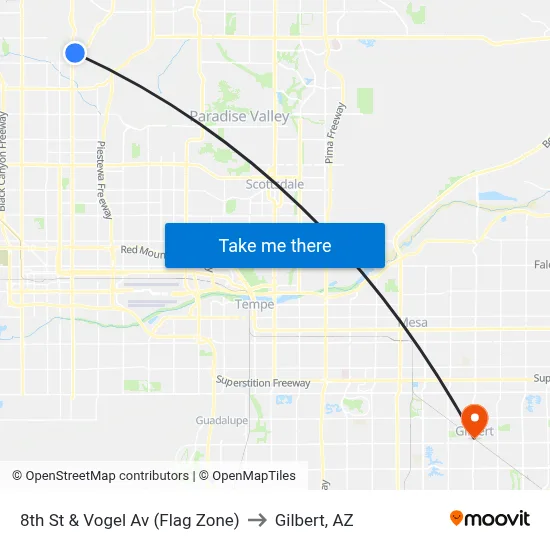8th St & Vogel Av (Flag Zone) to Gilbert, AZ map