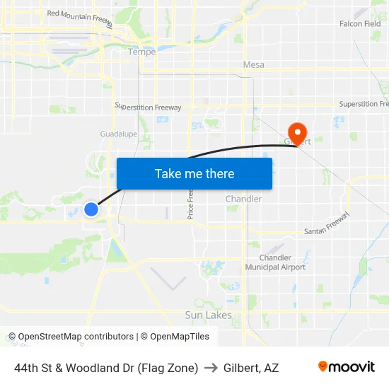 44th St & Woodland Dr (Flag Zone) to Gilbert, AZ map