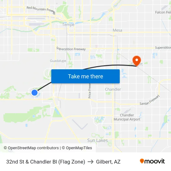 32nd St & Chandler Bl (Flag Zone) to Gilbert, AZ map