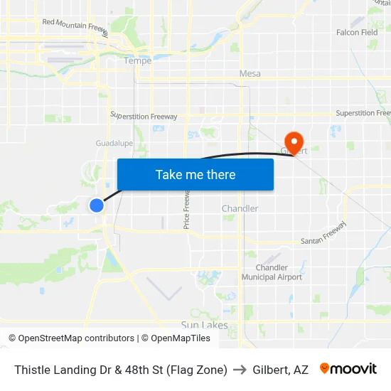 Thistle Landing Dr & 48th St (Flag Zone) to Gilbert, AZ map