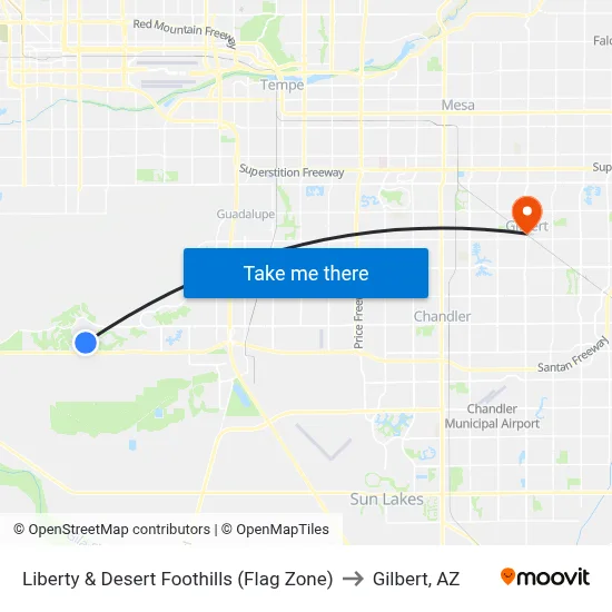 Liberty & Desert Foothills (Flag Zone) to Gilbert, AZ map