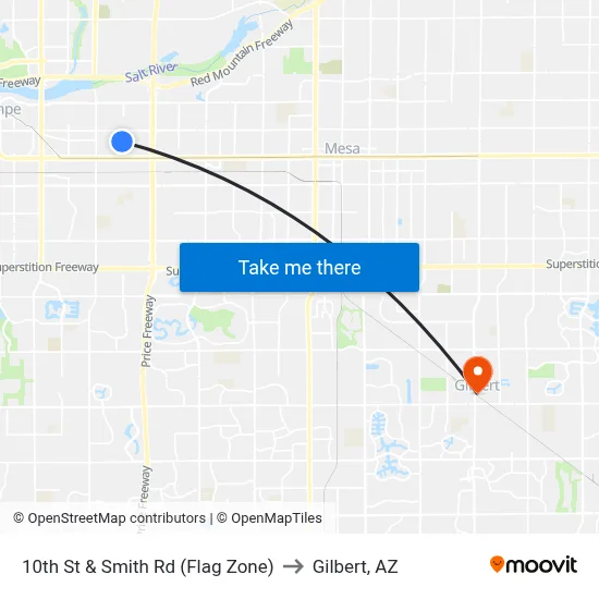 10th St & Smith Rd (Flag Zone) to Gilbert, AZ map
