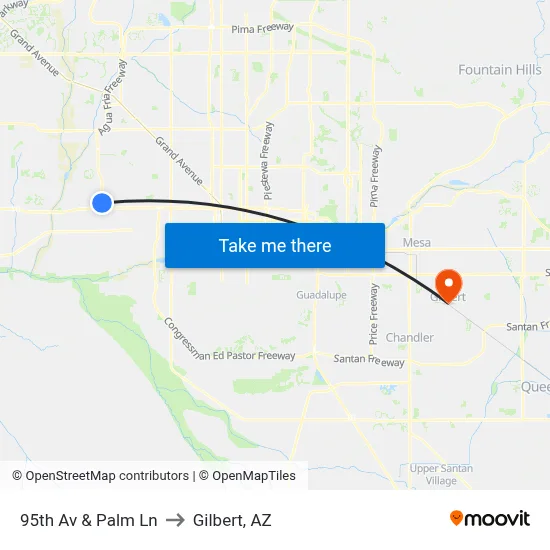 95th Av & Palm Ln to Gilbert, AZ map