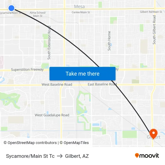 Sycamore/Main St Tc to Gilbert, AZ map