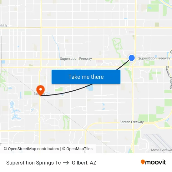 Superstition Springs Tc to Gilbert, AZ map
