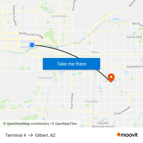 Terminal 4 to Gilbert, AZ map