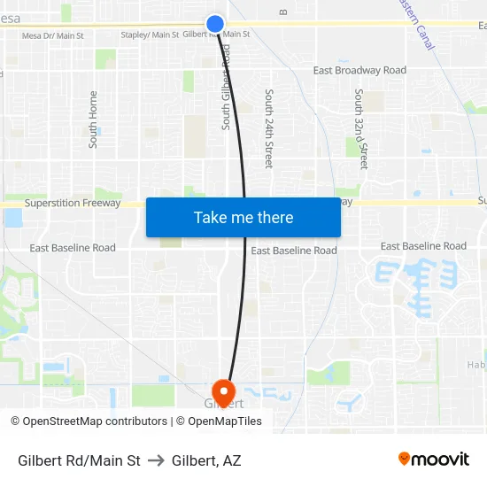 Gilbert Rd/Main St to Gilbert, AZ map