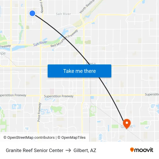 Granite Reef Senior Center to Gilbert, AZ map
