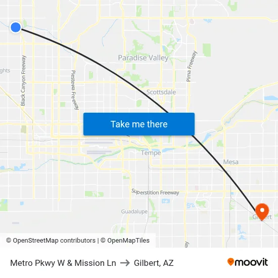 Metro Pkwy W & Mission Ln to Gilbert, AZ map