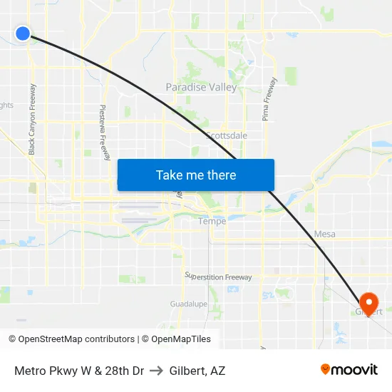Metro Pkwy W & 28th Dr to Gilbert, AZ map