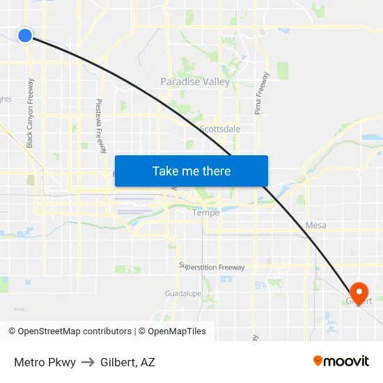 Metro Pkwy to Gilbert, AZ map