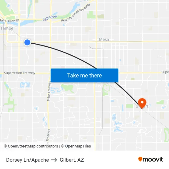 Dorsey Ln/Apache to Gilbert, AZ map