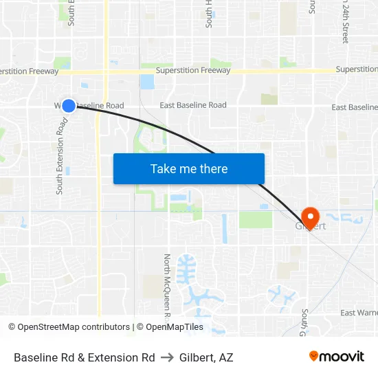 Baseline Rd & Extension Rd to Gilbert, AZ map