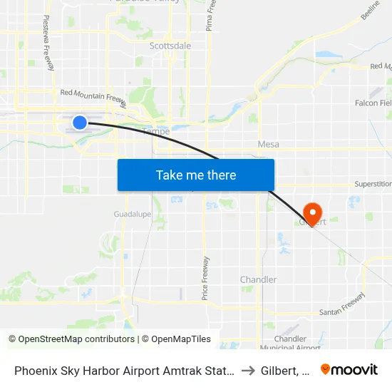 Phoenix Sky Harbor Airport Amtrak Station to Gilbert, AZ map