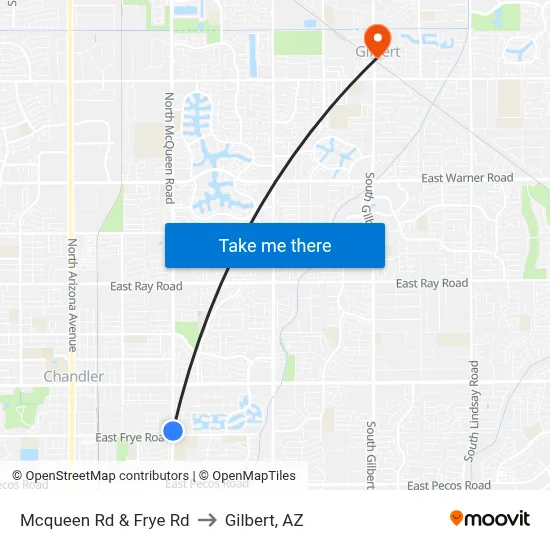 Mcqueen Rd & Frye Rd to Gilbert, AZ map