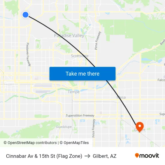 Cinnabar Av & 15th St (Flag Zone) to Gilbert, AZ map