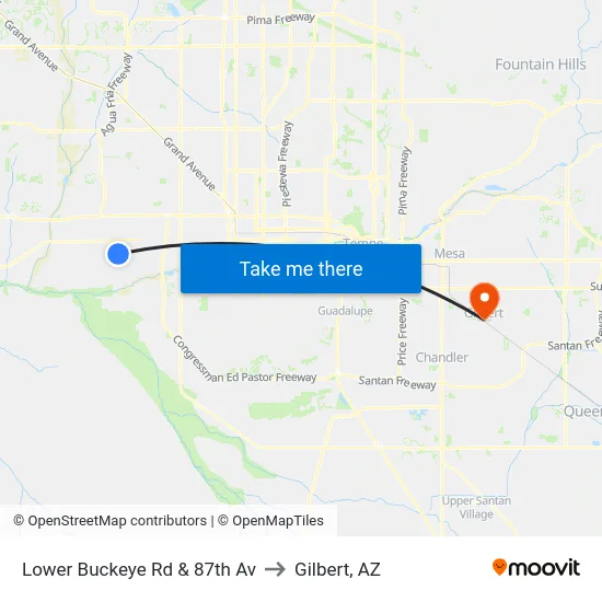 Lower Buckeye Rd & 87th Av to Gilbert, AZ map
