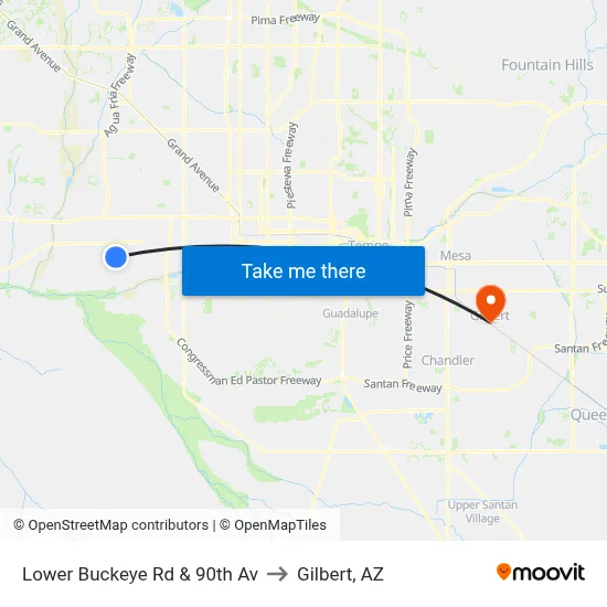 Lower Buckeye Rd & 90th Av to Gilbert, AZ map