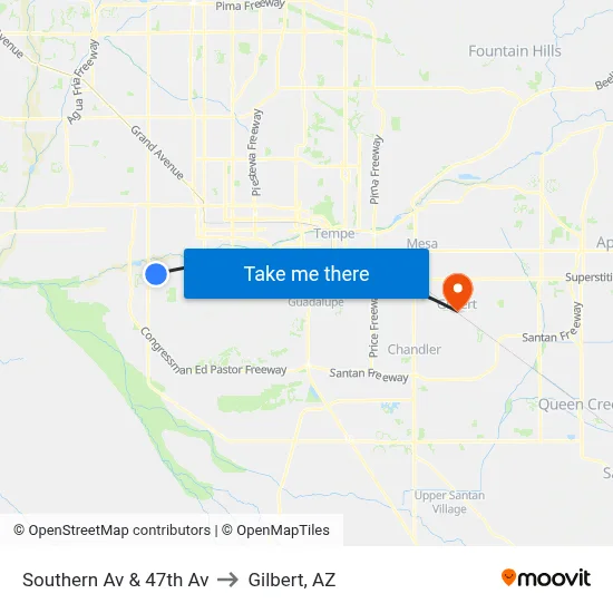 Southern Av & 47th Av to Gilbert, AZ map