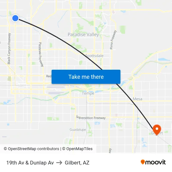19th Av & Dunlap Av to Gilbert, AZ map