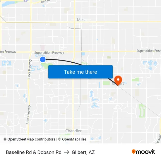 Baseline Rd & Dobson Rd to Gilbert, AZ map