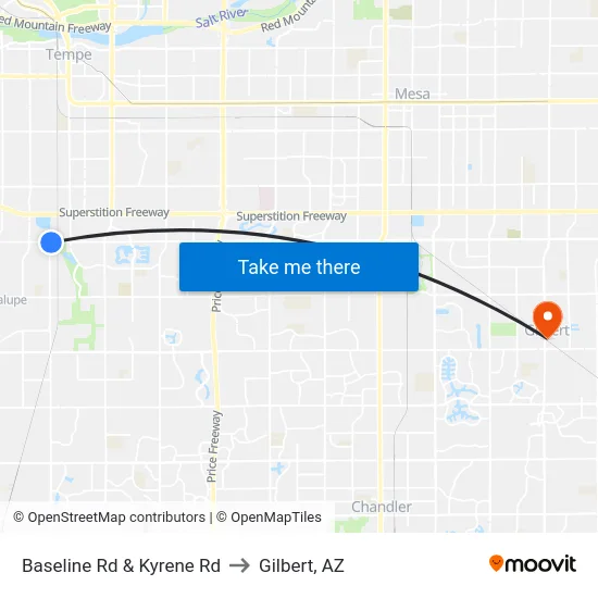 Baseline Rd & Kyrene Rd to Gilbert, AZ map