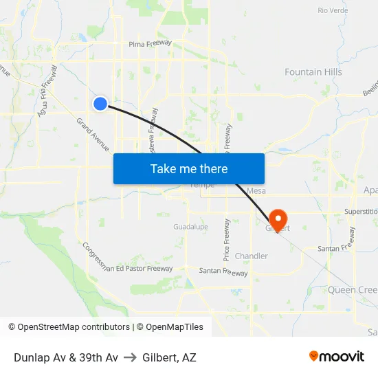 Dunlap Av & 39th Av to Gilbert, AZ map