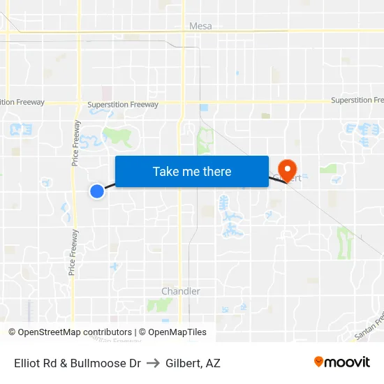 Elliot Rd & Bullmoose Dr to Gilbert, AZ map