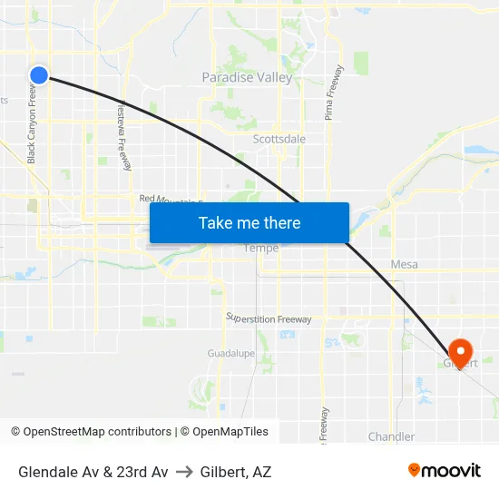 Glendale Av & 23rd Av to Gilbert, AZ map