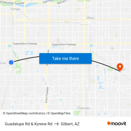 Guadalupe Rd & Kyrene Rd to Gilbert, AZ map
