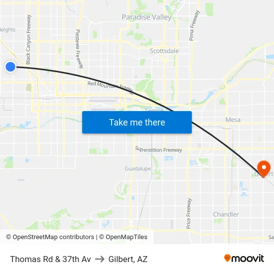 Thomas Rd & 37th Av to Gilbert, AZ map