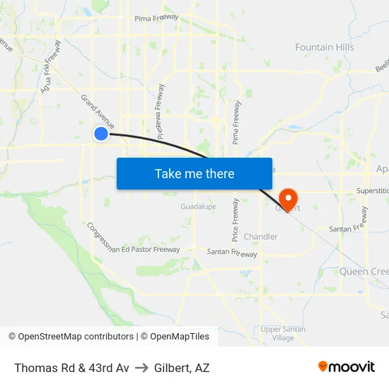 Thomas Rd & 43rd Av to Gilbert, AZ map