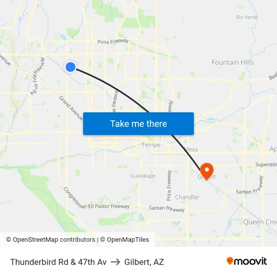 Thunderbird Rd & 47th Av to Gilbert, AZ map