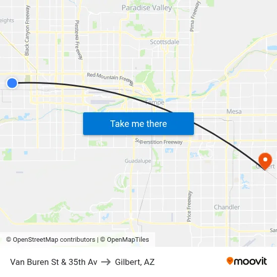 Van Buren St & 35th Av to Gilbert, AZ map