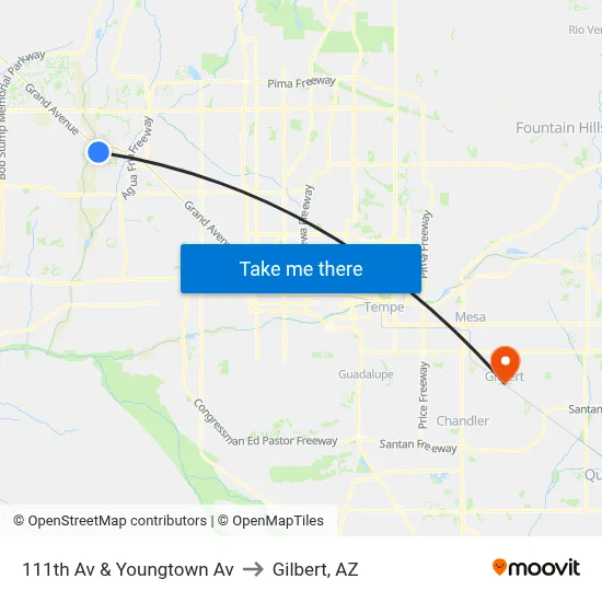 111th Av & Youngtown Av to Gilbert, AZ map
