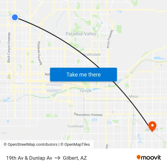 19th Av & Dunlap Av to Gilbert, AZ map