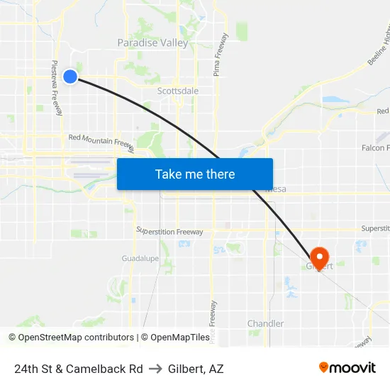 24th St & Camelback Rd to Gilbert, AZ map