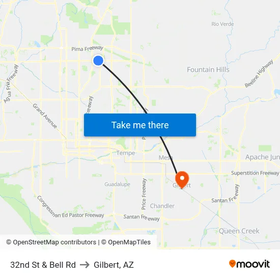 32nd St & Bell Rd to Gilbert, AZ map